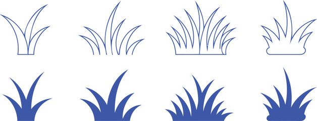 Blue grass clumps, outline and solid fill © RSDESIGN