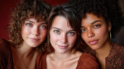Fototapeta premium A warm portrait of three smiling individuals radiating joy and friendship captures the essence of connection and happiness in a vibrant and inviting setting.