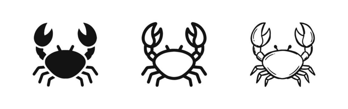 Crab Seafood Icon Set Solid Outline and Hand Drawn Styles