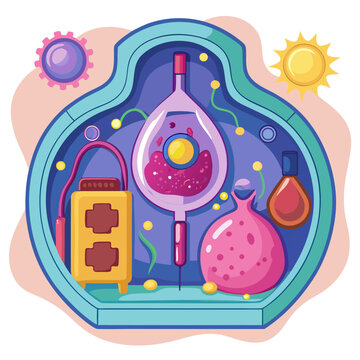 Cartoon Cell Biology Illustration with Organelles