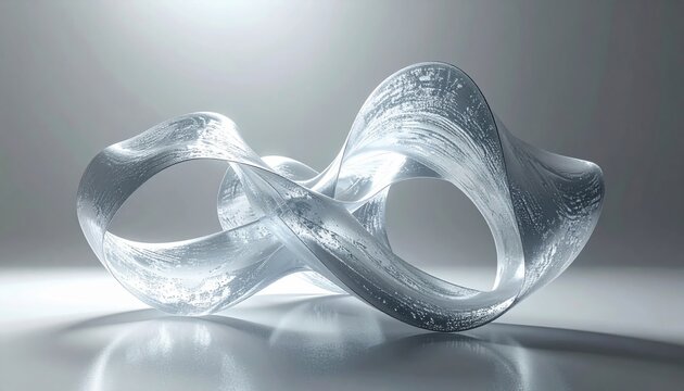 An abstract representation of quantum superposition featuring a fluid glass object in an infinite loop, capturing the essence of modern theoretical physics and scientific exploration.