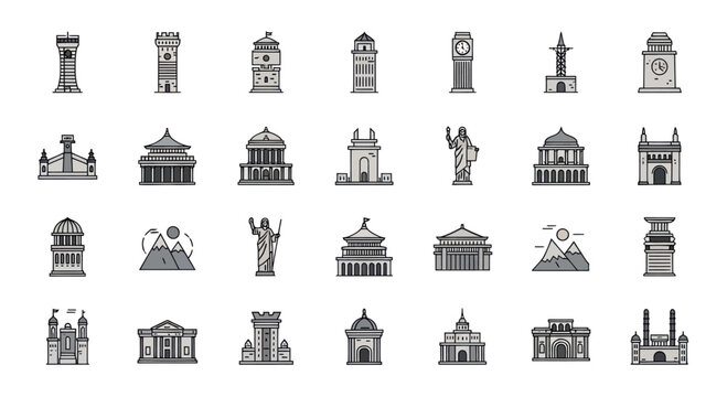 Pixel Art Icons: Famous Landmarks and Buildings Collection