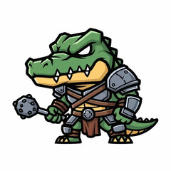 Fototapeta premium Cartoon Warrior Alligator Character Holding a Mace.