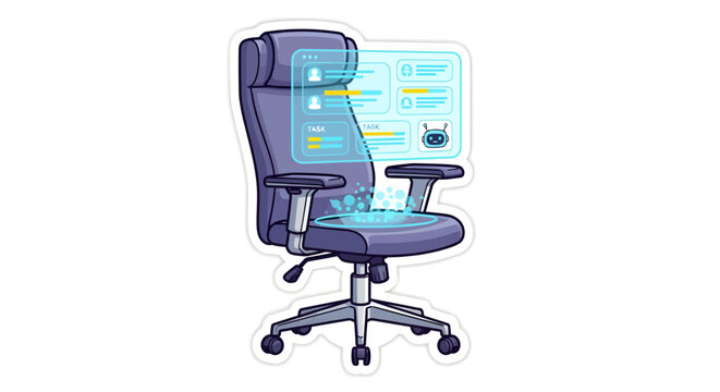 Ergonomic office chair with adjustable features and blue diagrams