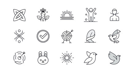 Fototapeta premium Vector Icon Set: Nature, Success, Peace, and Lifestyle Symbols