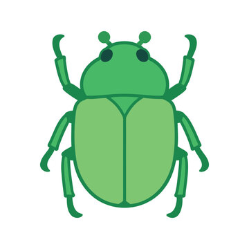 Stylized green june beetle illustration with simple shapes on a white background