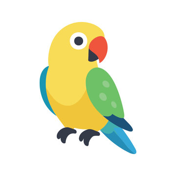 Vibrant yellow parrot illustration with colorful plumage isolated on a white background