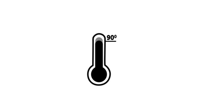 Neon glowing medical thermometer icon animation. That's indicates weather temperature 90 degree increase or decline. Thermometer equipment showing hot or cold weather.