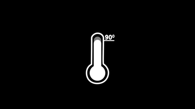 Neon glowing medical thermometer icon animation. That's indicates weather temperature 90 degree increase or decline. Thermometer equipment showing hot or cold weather.