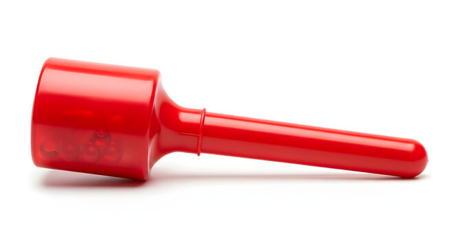 A red meat tenderizer mallet on a white background