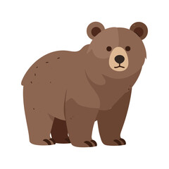Fototapeta premium The cartoon image depicts a brown bear in a standing position, with a light brown face and dark brown accents, isolated on a white background.