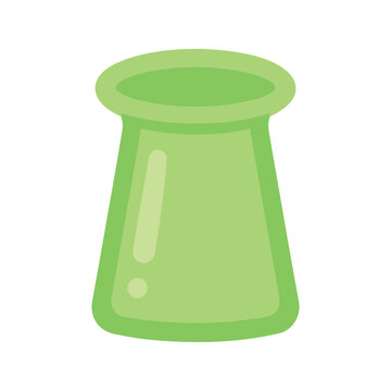 Lime green beaker with a round bottom and a cylindrical neck on a white background