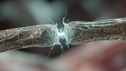 Naklejka premium A high-quality image of a damaged nerve fiber, used for medical research and educational purposes, showcasing the intricate details of the nerve structure.