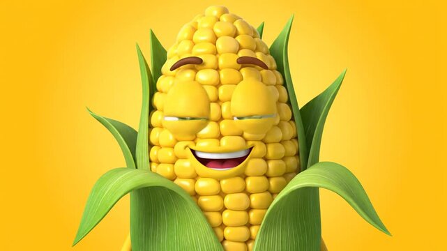 Cartoon corn character with surprised look.