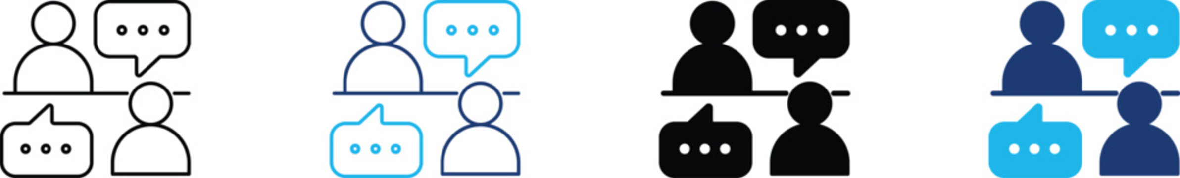 Social communication icon showing professional interactive collaboration and group project dialogue. Professional illustration for team brainstorming sessions, and business partnership networking.