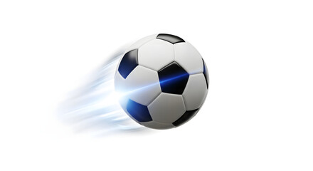 Naklejka premium A soccer ball is flying through the air with a bright light behind it
