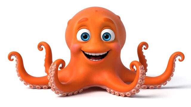 Cartoon octopus smiling on white background.