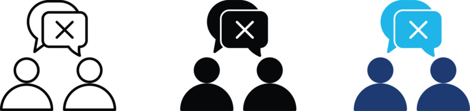 Negative social feedback icon showing professional conflict resolution and user interaction rejection. Professional illustration for digital moderation systems, customer service complaint handling.