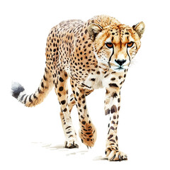 Cheetah, watercolor artwork with bold brush accents and dynamic composition, isolated on a white background. © trovexa