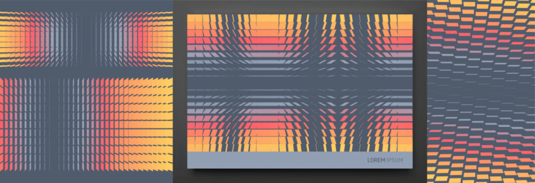 An image of multiple rectangular and square shapes with transition effects. Dynamic gradient background. Cover design template. Vector for brochure, poster, cover, card, presentation, flyer or banner.