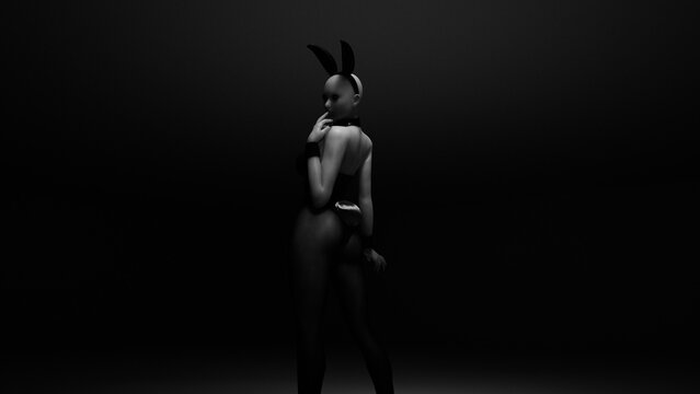 Spooky Halloween Bunny Mask Figure in Dark Mysterious Shadows 3d illustration