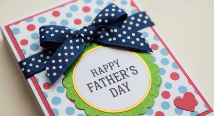 Obraz premium Heartfelt father's day card blue ribbon 'happy father's day' message 