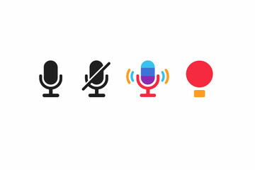 Fototapeta premium Microphone icons: mute, unmute, recording, sound, voice control symbols