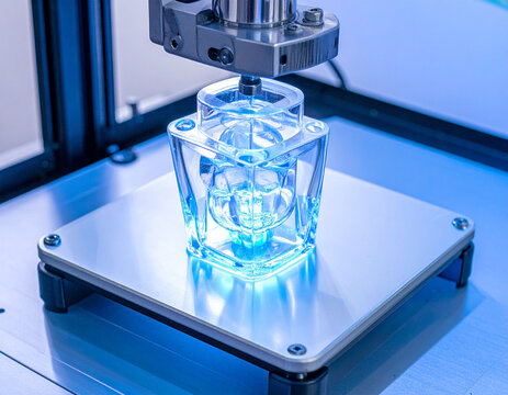 Advanced 6D printed dental appliance with clear and blue transparent polymer materials