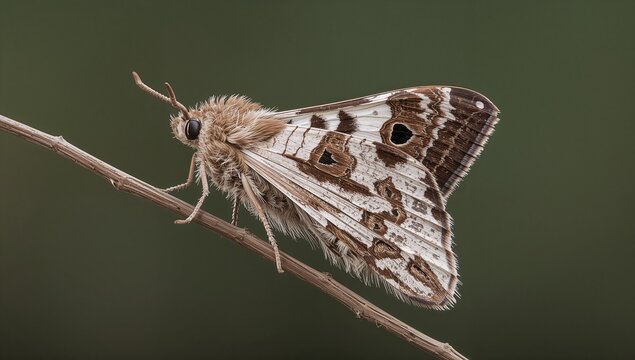 Emperor Moth with Eye Spots on Twig Isolated on Soft Background Hyperrealistic Detail