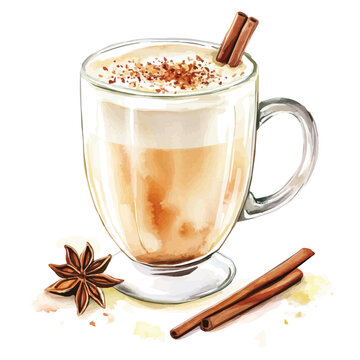 Chai Tea Latte, watercolor illustration featuring playful movement and lively expressions, isolated on a white background.