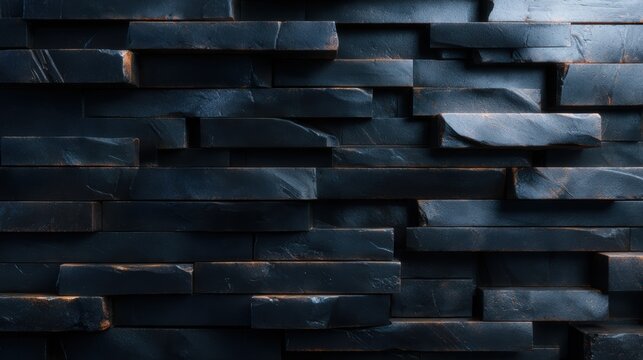 A sleek slate wall composed of layered stone pieces, presenting an artistic and contemporary design that adds texture and depth to modern spaces with elegance.