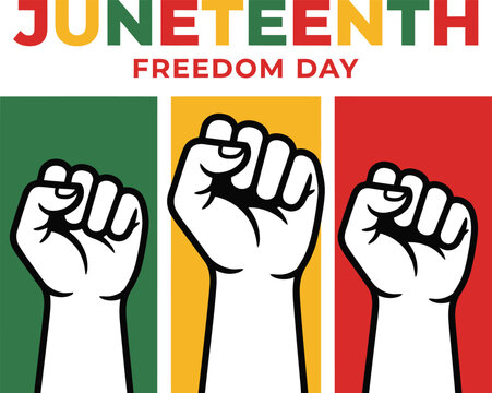 Juneteenth freedom day celebration with fists and colorful background