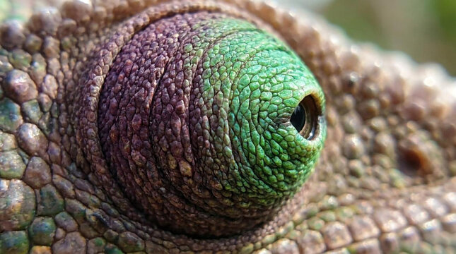 Close-up of green and brown snail on mossy forest floor in natural light
