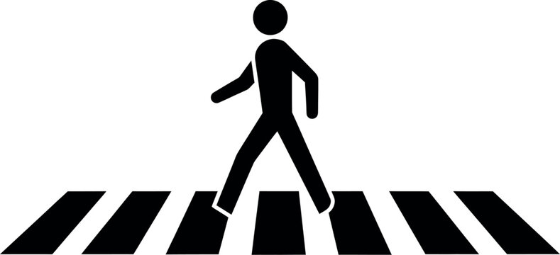 Black pedestrian crossing icon on for traffic signs