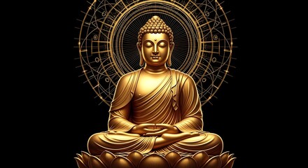 Fototapeta premium Golden buddha portrait serenity and enlightenment in digital art