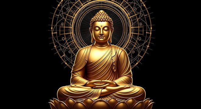 Golden buddha portrait serenity and enlightenment in digital art