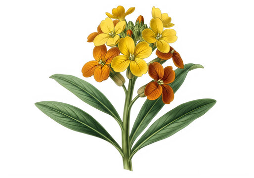 Beautiful yellow wallflower plant isolated on transparent background