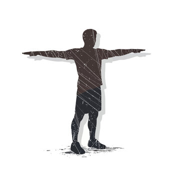 Silhouette of a man with arms outstretched, textured effect