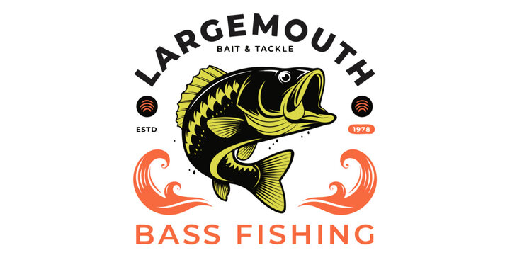 This striking graphic features a largemouth bass leaping out of the water, designed for a bait and tackle shop, embodying the thrill of bass fishing adventures.