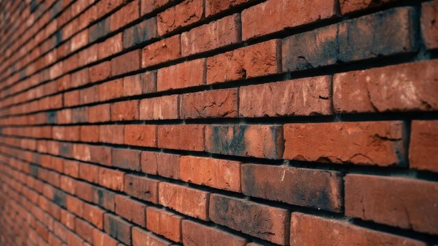 Textured Red Brick Wall Surface With Deep Shadow Lines, Rustic Old Building Exterior