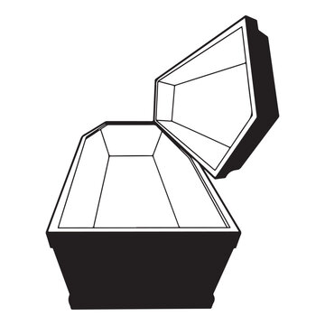 Open coffin outline isolated on white background