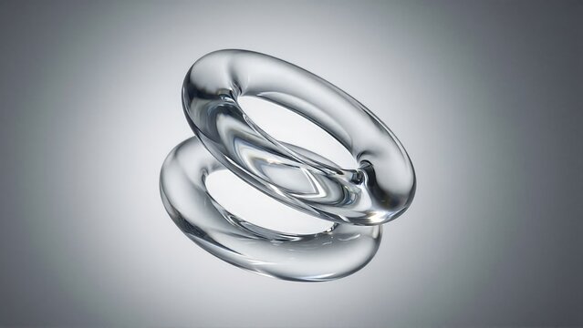 Abstract glass twisted ring floating on grey background