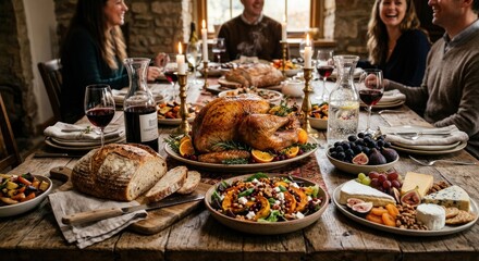 Obraz premium Festive Family Gathering Enjoying a Delicious Thanksgiving Feast Together.