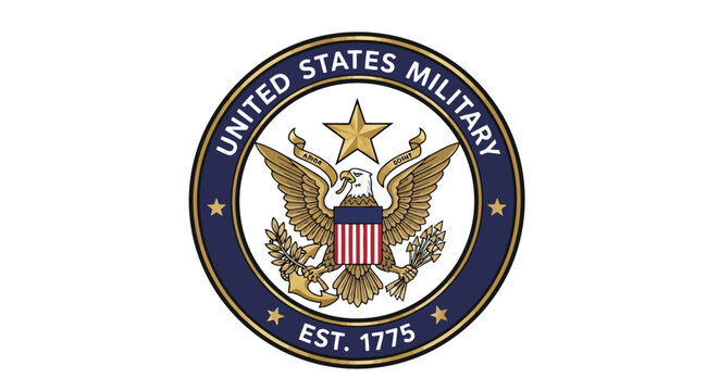 Official United States military logo with bald eagle and star in circular emblem design isolated on white background