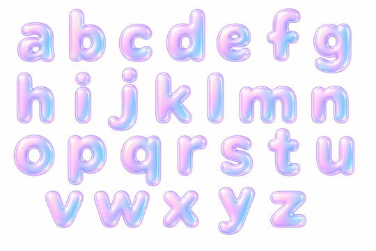 Pastel Bubble Alphabet Set A&ndash;Z &ndash; Glossy 3D Iridescent Letters on White Background