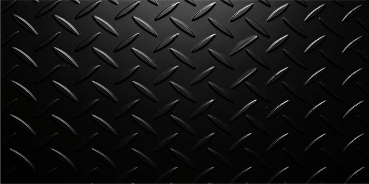 A dark grey industrial seamless metal plate texture background features a rough metallic diamond pattern on a silver steel sheet surface for construction wallpaper
