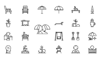Outdoor patio and garden furniture icon vector set with terrace backyard and summer symbols © SHAHADAT