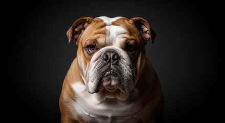 Fototapeta premium Studio Shot of an English Bulldog on Dark Background