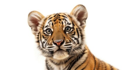 Obraz premium Cute Tiger Cub Looking at Camera Isolated on White Background