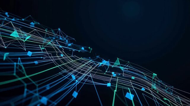 Abstract futuristic technology digital blue data flow network 3d geometric lines connecting nodes cyber security concept artificial intelligence background high tech innovation